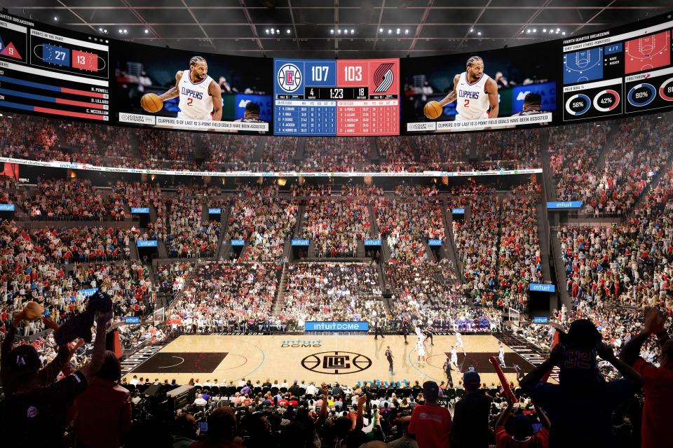 Intuit Dome, the Los Angeles Clippers new arena, will feature a wall of people in the end zone. No suites or club seating will break up the seats, which the Clippers believe will provide home-court advantage.