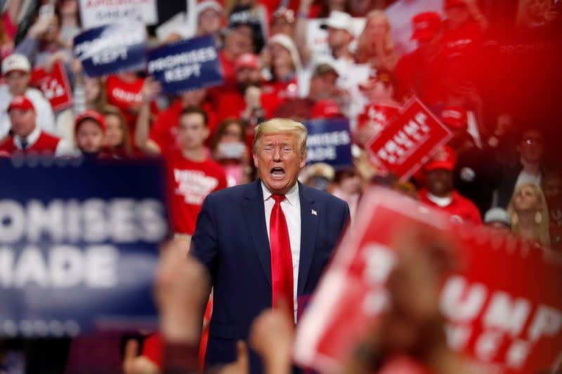 FILE PHOTO: U.S. President Donald Trump speaks at a campaign rally in Charlotte