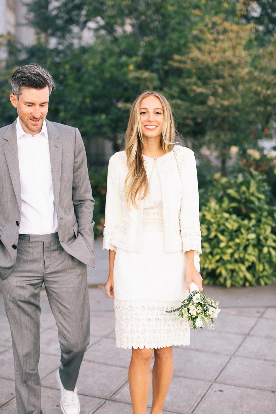 Rachel also put together a perfect bouquet for City Hall to make it feel more special. Here we are walking through a little nearby garden called Wedding Park.