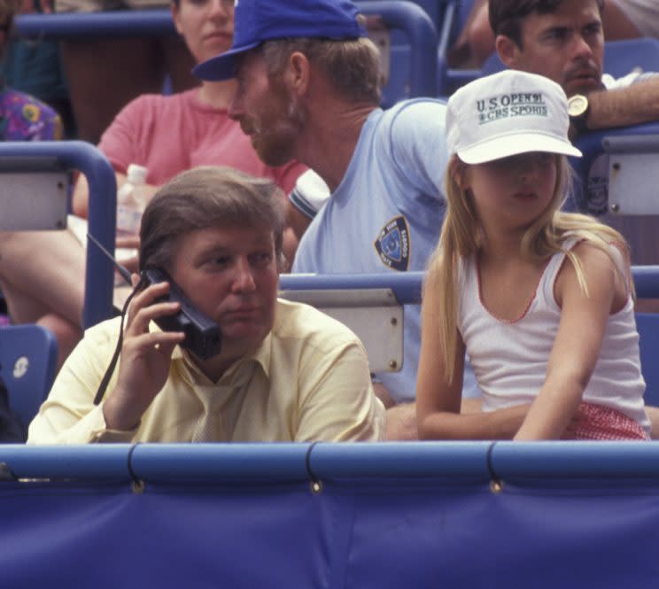 Donald Trump and Ivanka Trump attend the U.S. Open Tennis Championship at Flushing Meadows in New York City. (Photo by Ron Galella/WireImage)