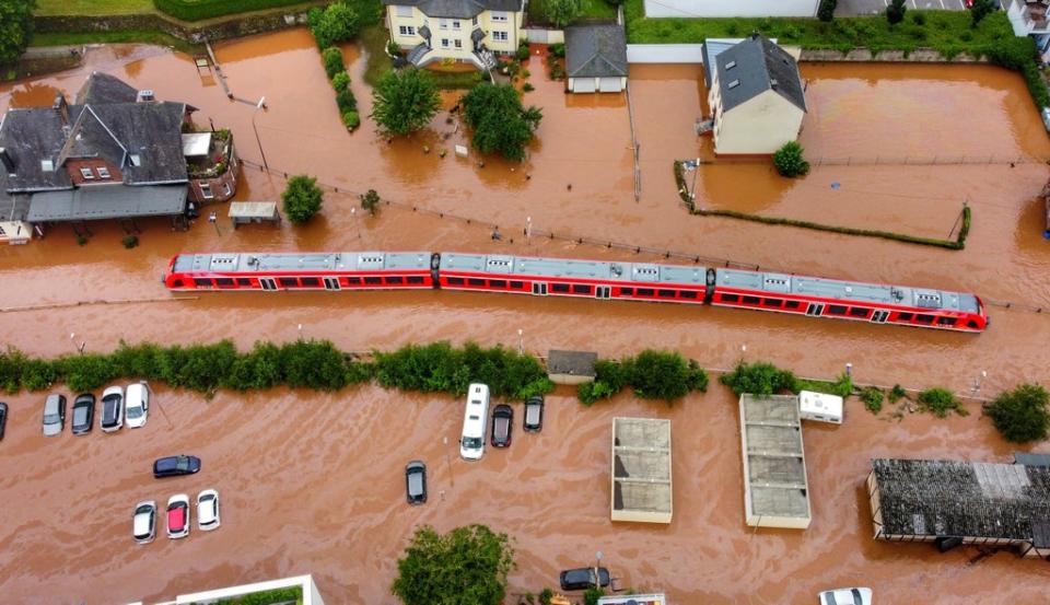 A train submerged after severe flooding in Germany in July (AP)