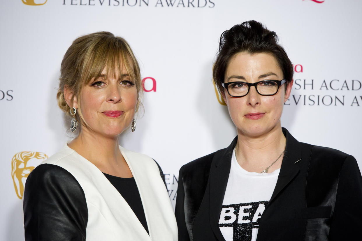 Sue Perkins and Mel Giedroyc at the 2014 Arqiva British Academy Television Awards at the Theatre Royal, Drury Lane, London.