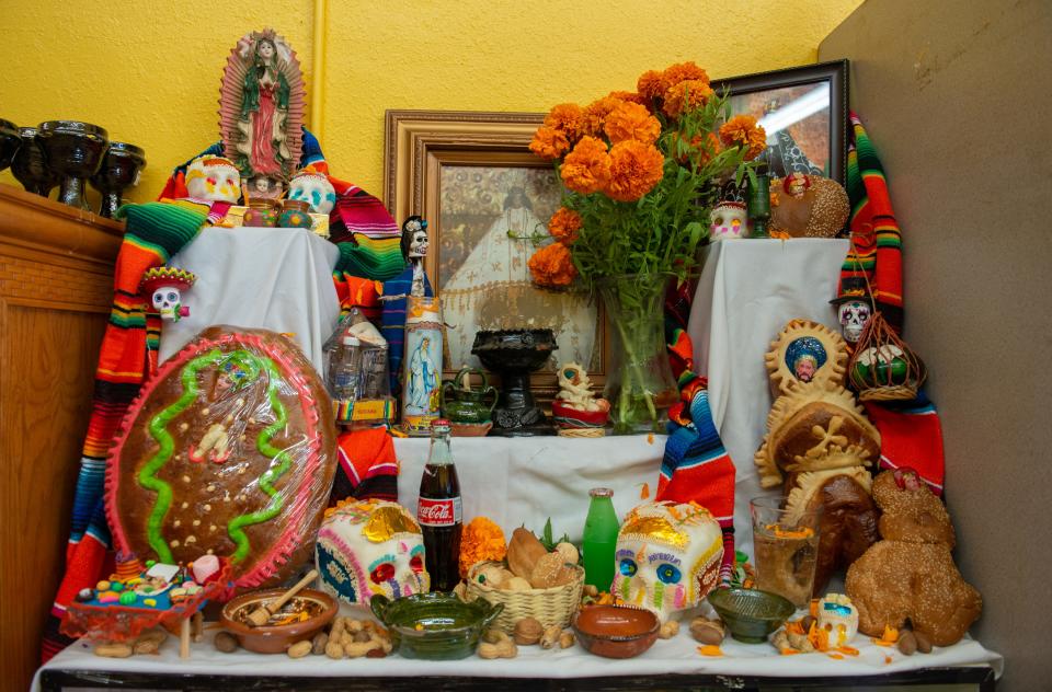 The Dia de Los Muertos alter that was built by the staff members working at La Soledad Bakery in Salinas, Calif, on Wednesday, Oct. 30, 2019. 