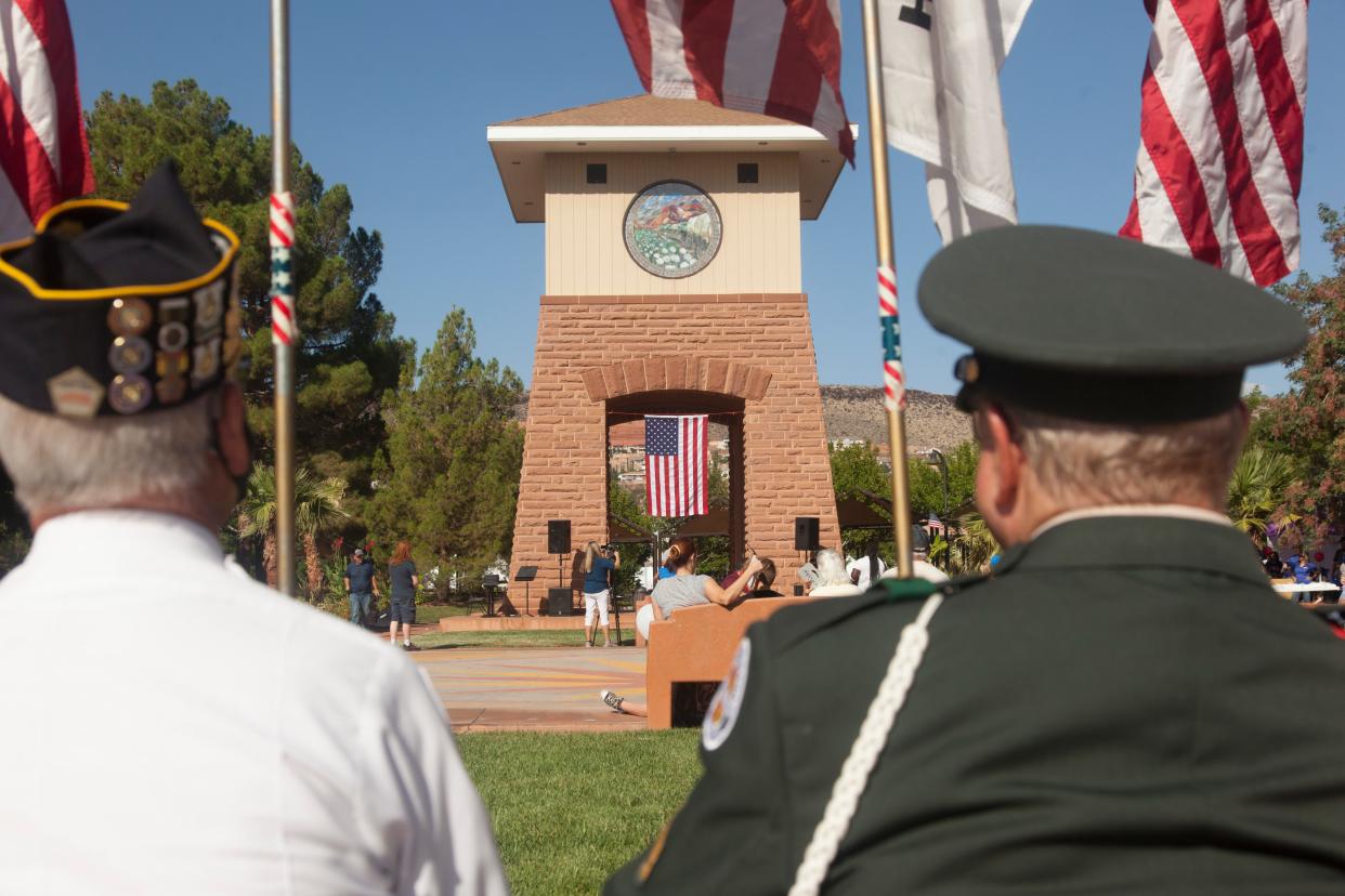 St. George gathers at Town Square Park for the Remembering 9-11: Honoring First Responders and Their Families event Saturday, Sept. 11, 2021. 