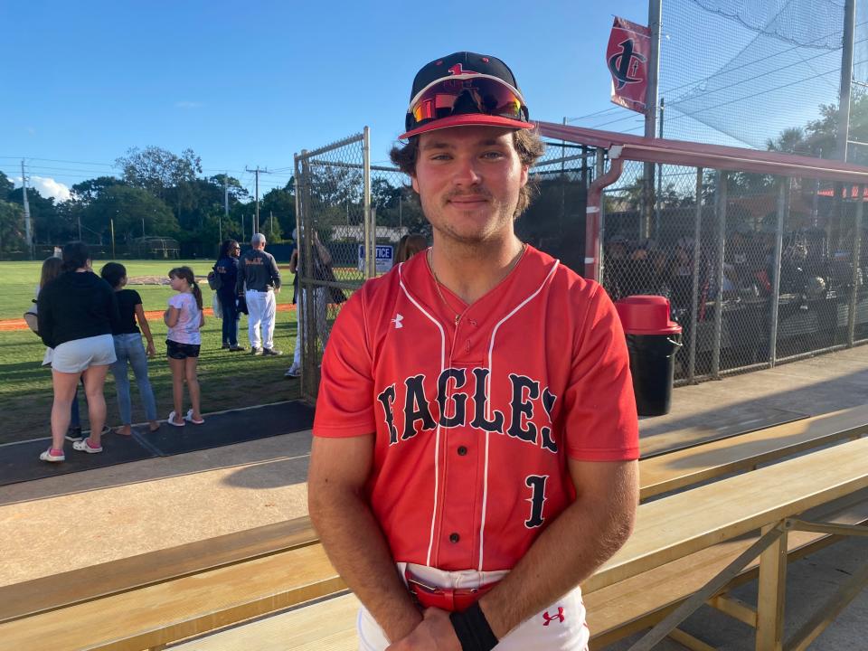 Jupiter Christian senior Jack Koza helped the Eagles advance to district semifinals with two runs on three hits, highlighted by an RBI double, in a 7-0 win over Berean Christian on Monday.