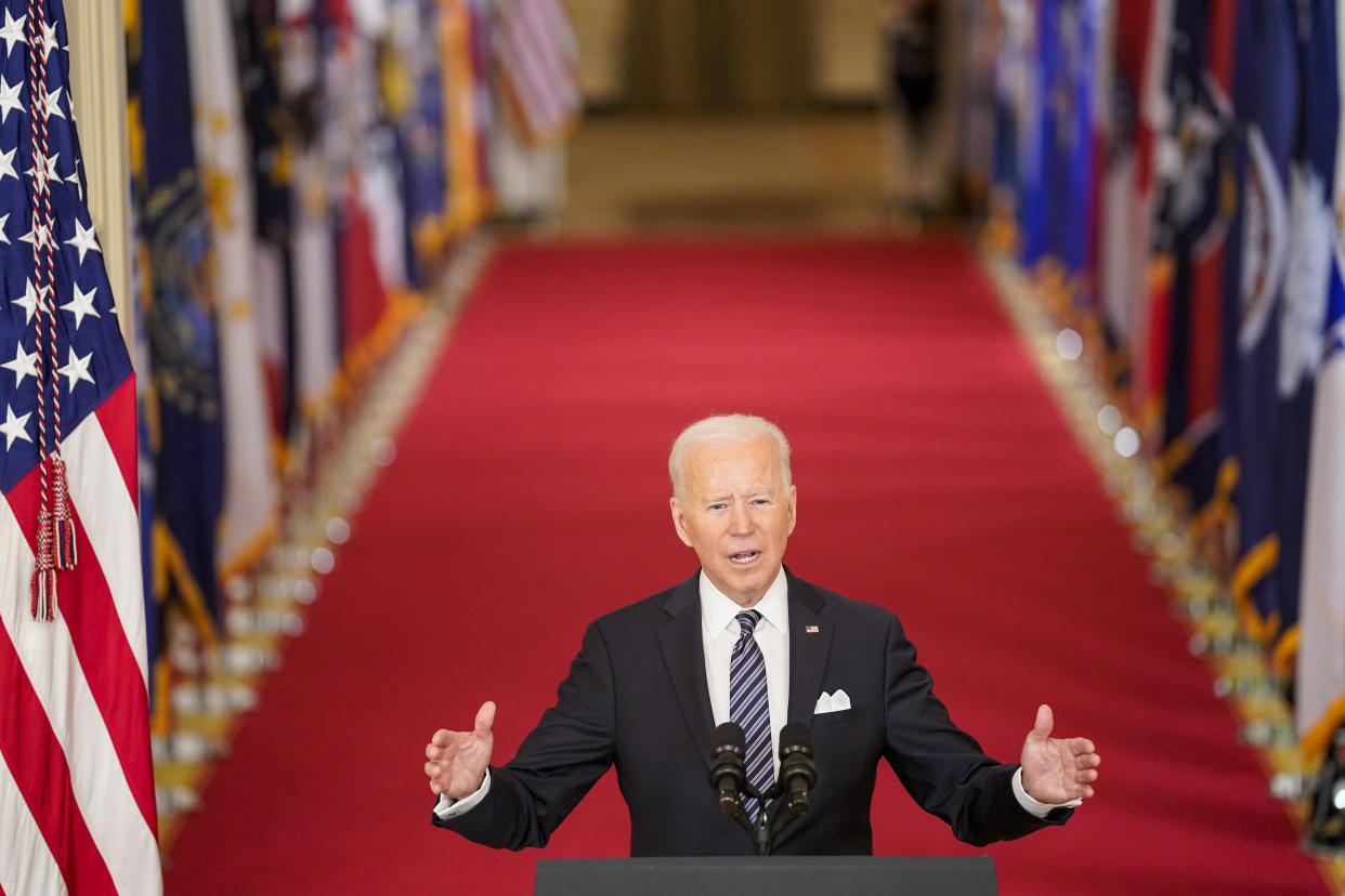 President Joe Biden, seen here giving a televised speech at the White House earlier this month, is set to unveil his infrastructure proposal in Pittsburgh. (Photo: The Washington Post via Getty Images)