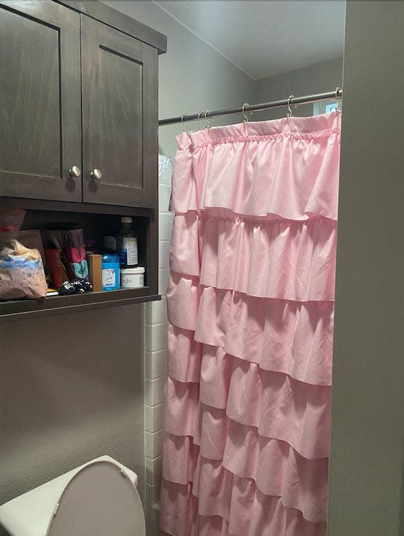 pink shower curtain mobile home