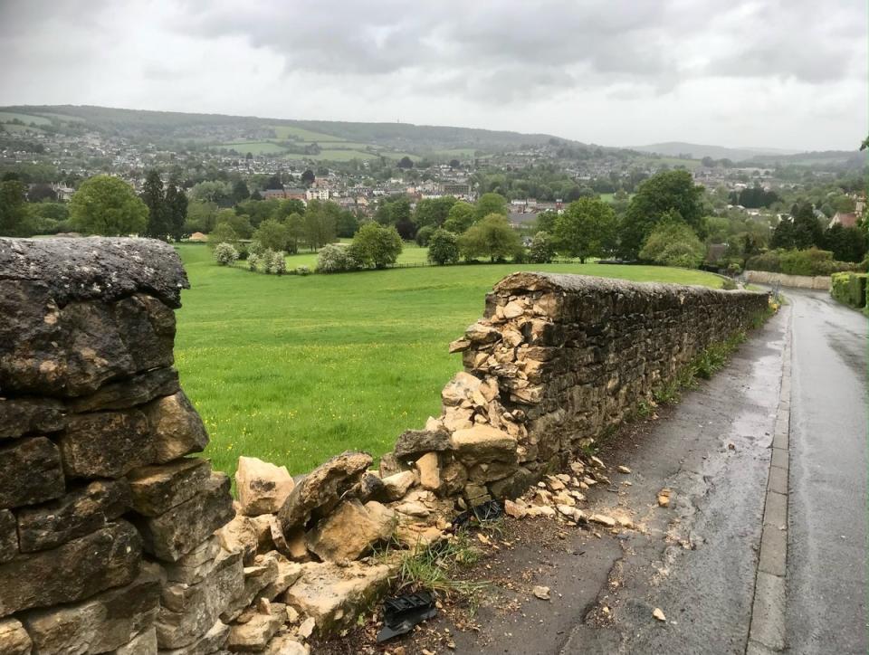 Part of the dry stone wall on New Road in Selsley, Stroud, collapsed in 2021 (Cllr Steve Hynd  / SWNS)