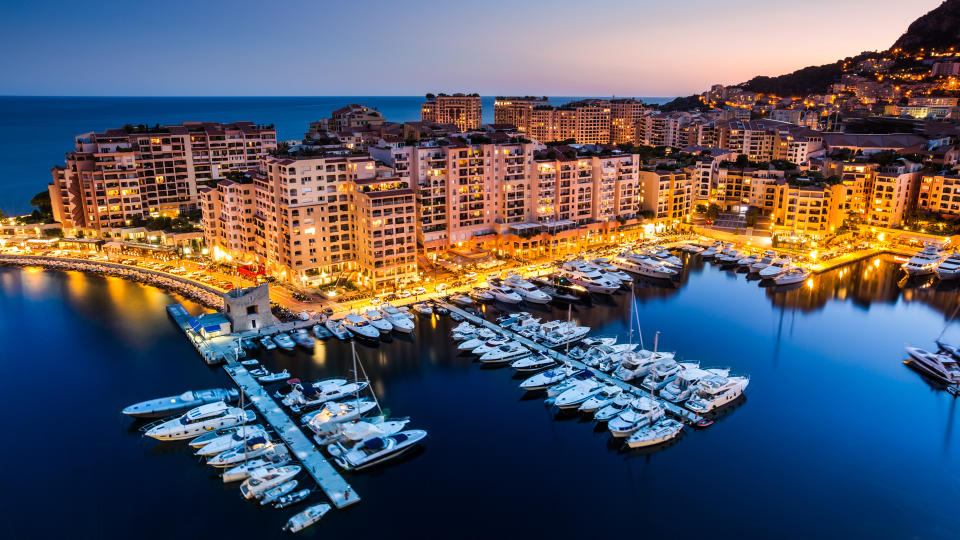 Night view on Fontvieille and Monaco Harbor.