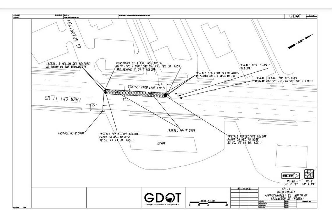 In a proposed plan for Bibb County a possible option for placement of a median at Gray Highway is shown in a drawing.