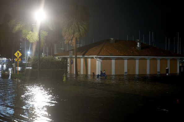 ST PETERSBURG, FLORIDA - AUGUST 30: Flood waters caused by Hurricane Idalia passing offshore surround a building on August 30, 2023 in St. Petersburg, Florida. Hurricane Idalia is hitting the Big Bend area of Florida. (Photo by Joe Raedle/Getty Images)