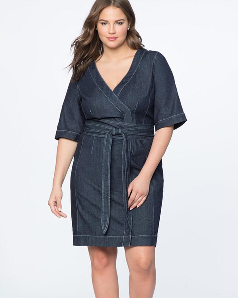 Eloquii Denim Wrap Waist Dress