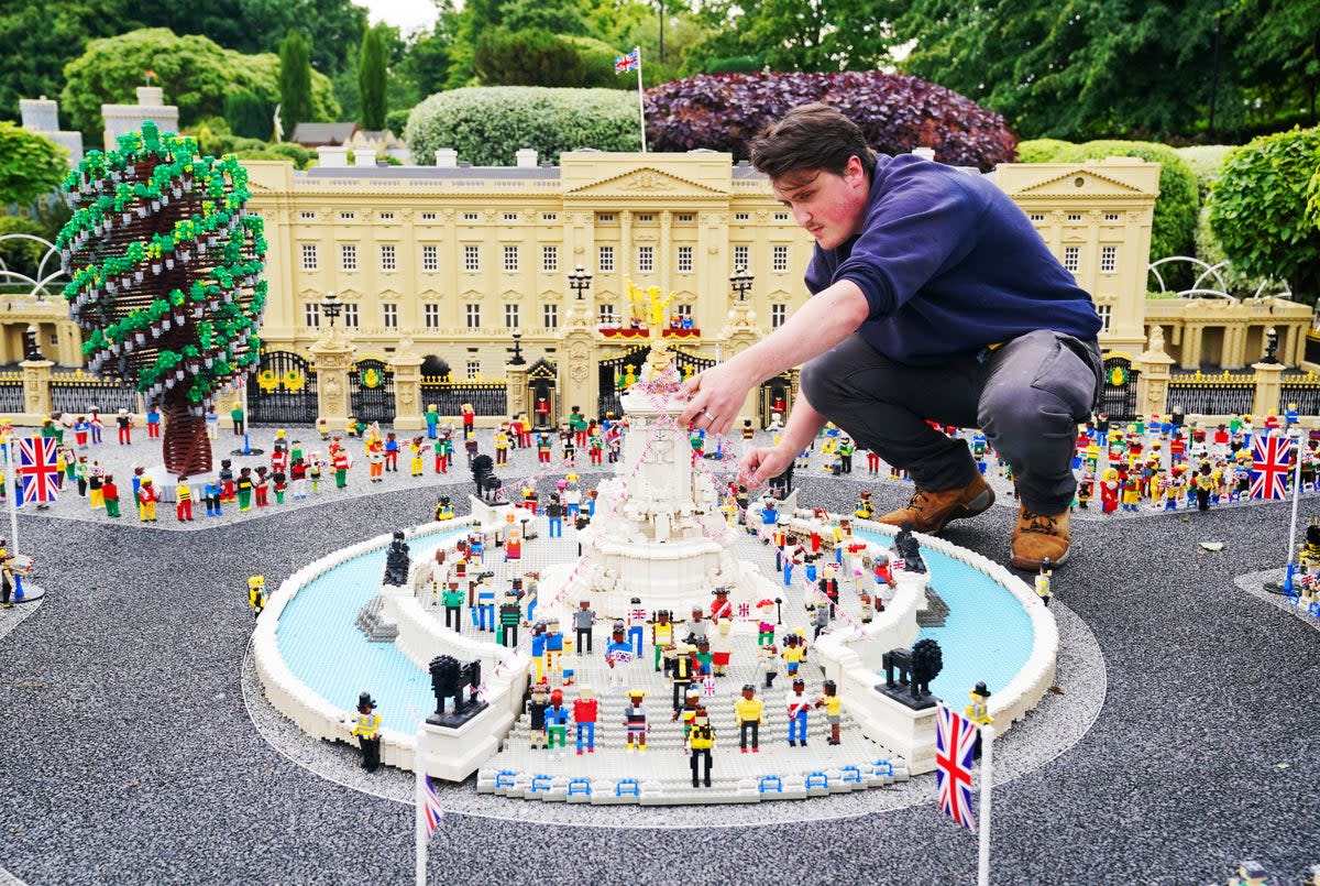 Legoland Windsor’s Platinum Jubilee display is made up of several scenes and is set in the theme park’s Miniland (Jonathan Brady/PA) (PA Wire)