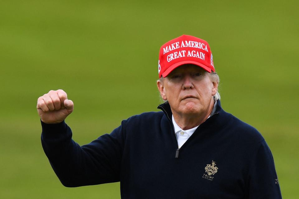 Former President Donald Trump seen on a golf course in Scotland May 2.