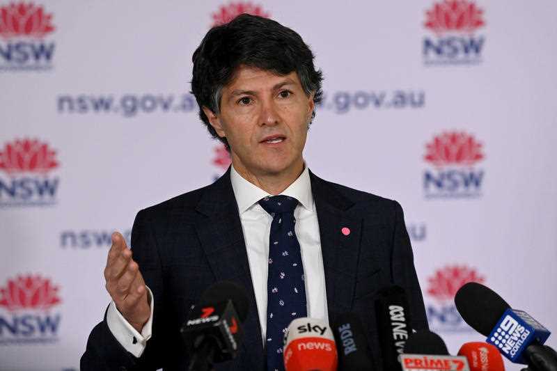NSW Minister for Customer Service Victor Dominello speaks to the media during a Covid-19 press conference in Sydney.