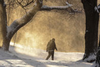 <p>A person walks through Fort Greene Park in the Brooklyn borough of New York, during winter storm, Feb. 9, 2017. (Photo: Stephanie Keith/Reuters) </p>