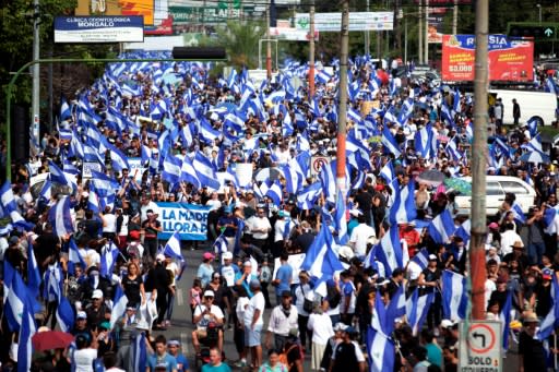 Anti-government protesters take part in a march in support of "the Mothers of April" movement -- whose children died in the protests -- on Nicaragua's National Mother?s Day, in Managua earlier this week