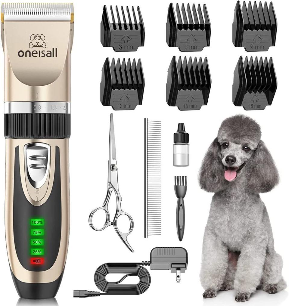  oneisall Dog Clippers Low Noise, 2-Speed Quiet Dog Grooming Kit Rechargeable Cordless Pet Hair Clipper