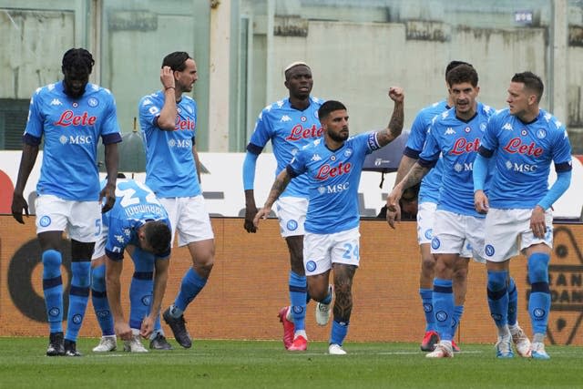 Napoli’s Lorenzo Insigne celebrates scoring