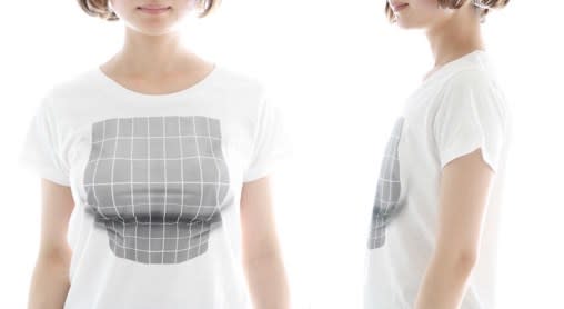 <i>This optical illusion tee can give you larger breasts without the need for surgery [Photo: ekoD Works]</i>
