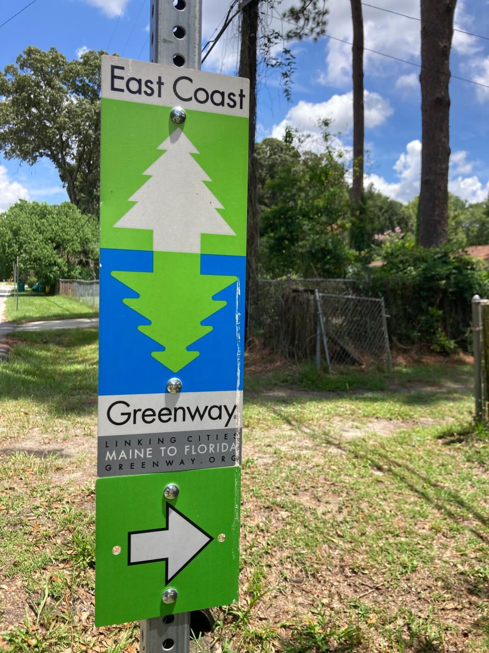 East Coast Greenway signage near Carrie E. Gould Elementary School.