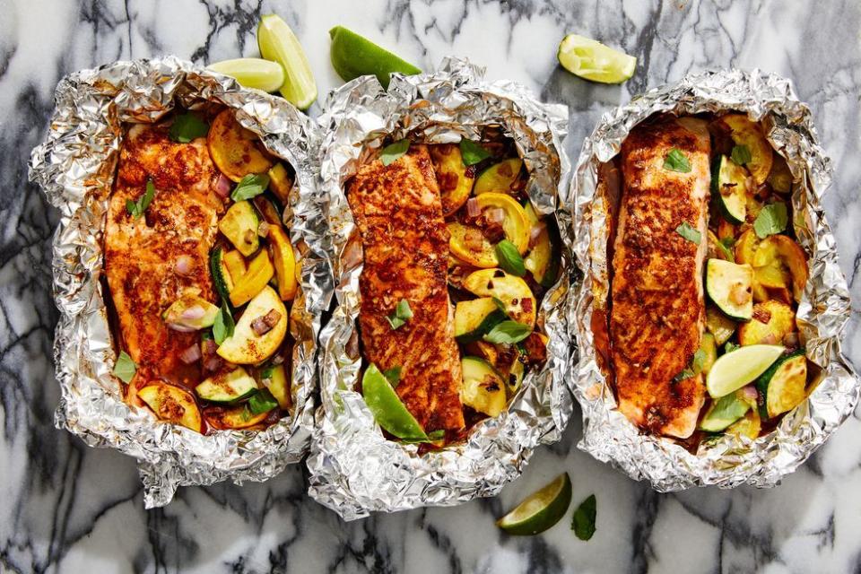 Grilled Honey-Chipotle Salmon Foil Packets with Summer Squash