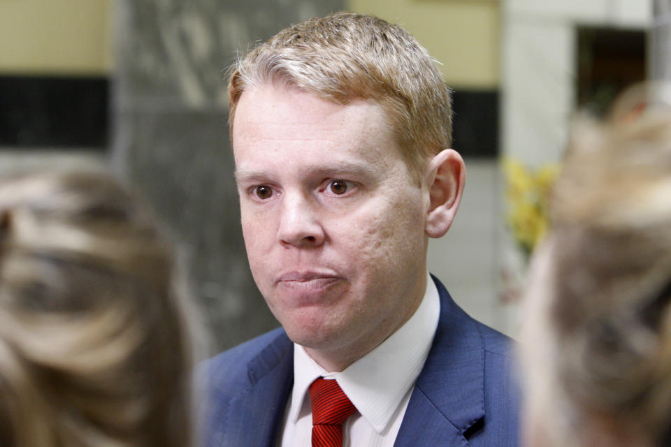 Education Minister Chris Hipkins speaks to reporters on Wednesday, Sept. 25, 2019, in Wellington, New Zealand. Hipkins called for an investigation after reports that a student's body lay undiscovered in a university dorm room for nearly eight weeks.(AP Photo/Nick Perry)