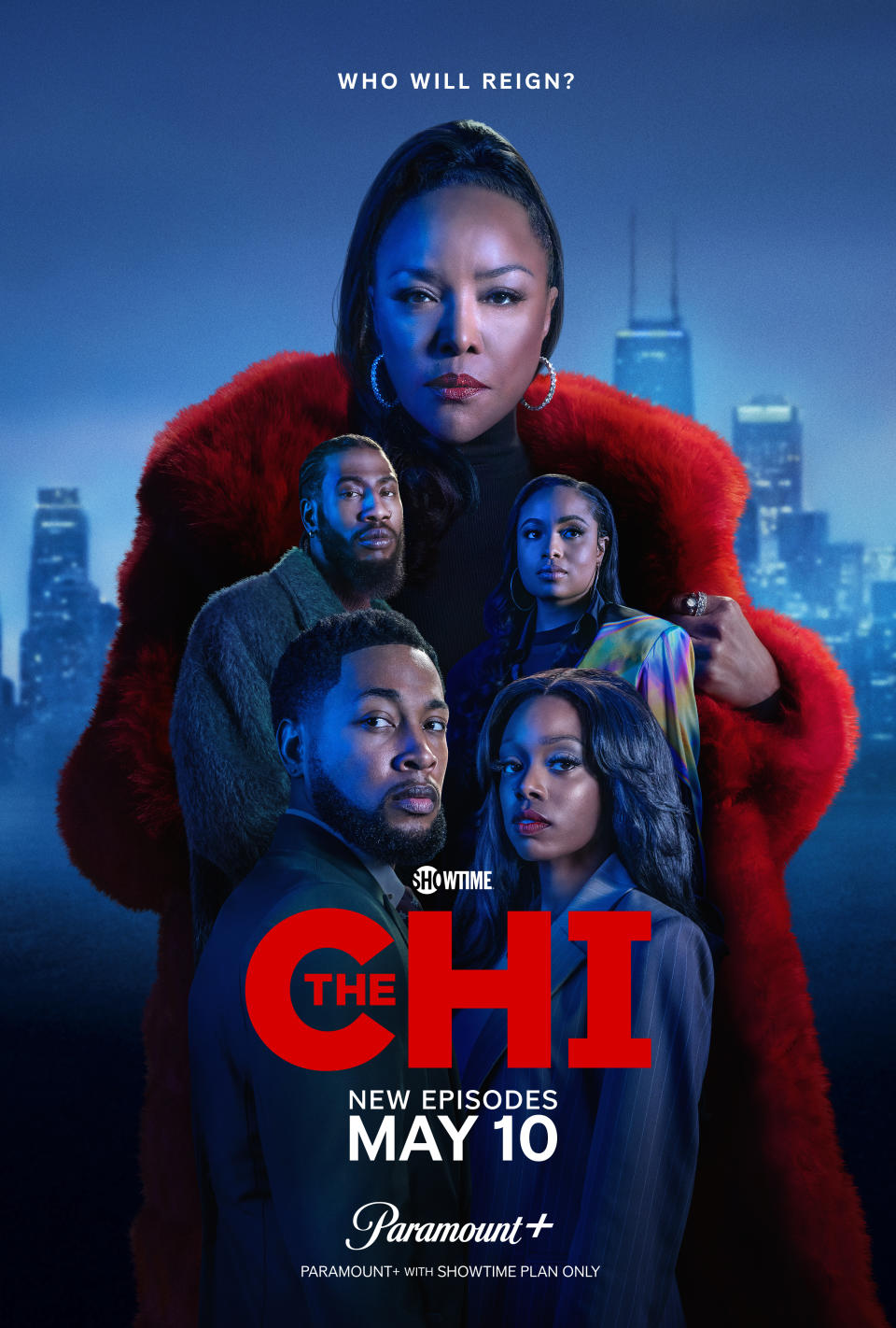Key art for season 6, the second half of The Chi, featuring (clockwise from top) Lynn Whitfield as Alicia, Hannaha Hall as Tiff, Birgundi Baker as Kiesha, Jacob Latimore as Emmett and Iman Shumpert as Rob, streaming on Paramount+ 2024. Photo Credit: Marcus Smith/Paramount+ with Showtime. © 2024 SHOWTIME NETWORKS INC., All Rights Reserved.