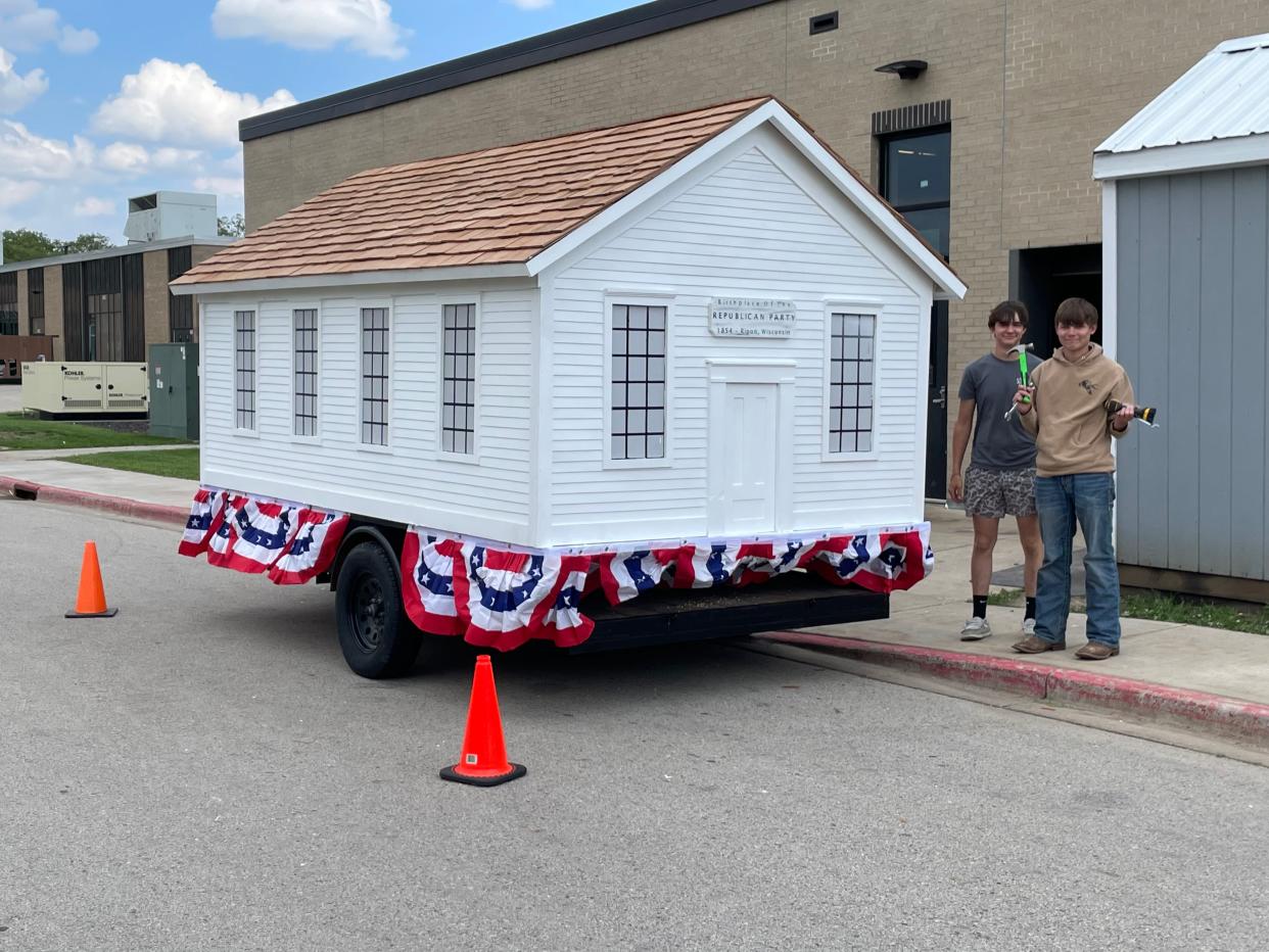A one-third scale replica of the Little White Schoolhouse was built by Ripon High School students for parades and local events.