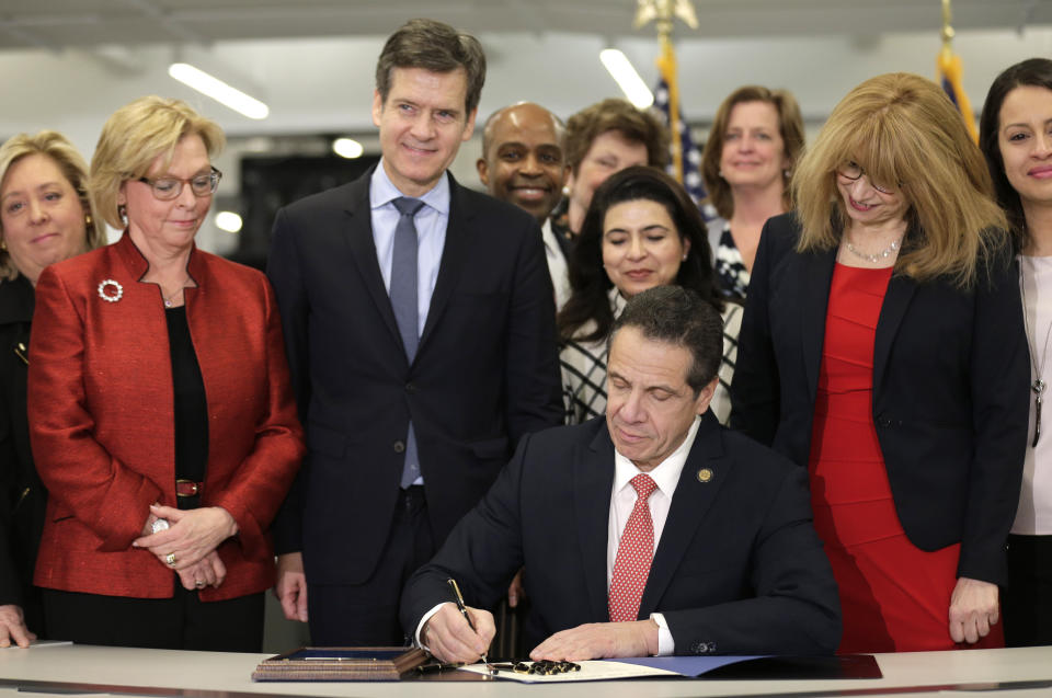 New York Gov. Andrew Cuomo signs the Child Victims Act in New York on Feb. 14. (Photo: Seth Wenig / ASSOCIATED PRESS)