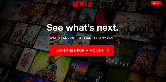 The Netflix website's page to start a free trial of its service