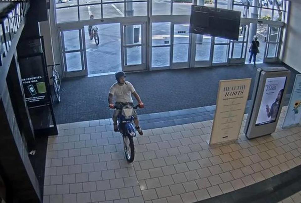Modesto Police are asking for help identifying two men who rode dirt bikes through the Vintage Faire Mall on Tuesday, July 26.