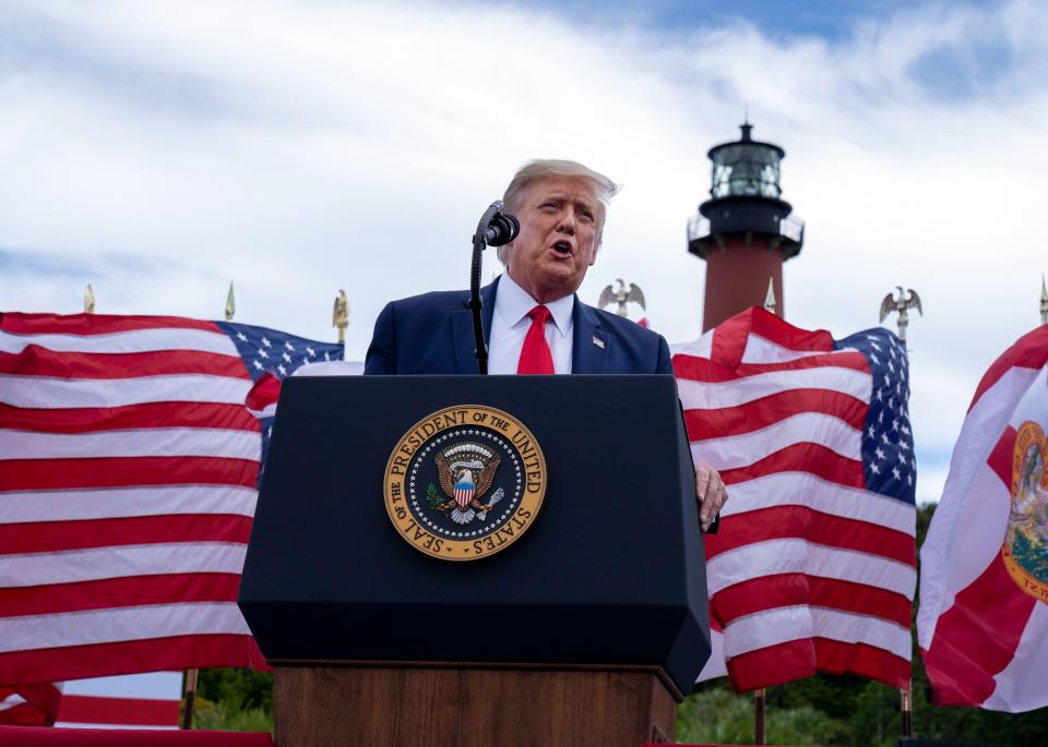 President Donald Trump speaks at an event at the Jupiter Inlet Lighthouse & Museum in Jupiter, Florida on Tuesday, Sept. 8, 2020.