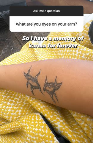 <p>JoJo Siwa/Instagram</p> Jojo Siwa shows off 'Karma' tattoo on her Instagram Stories