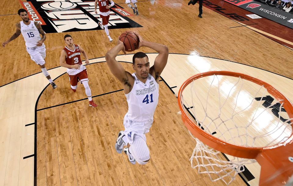 Trey Lyles dunks during the Final Four game between Kentucky and Wisconsin on April 4, 2015.