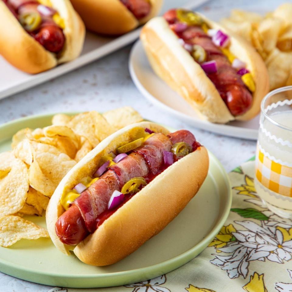 summer lunch ideas bacon wrapped hot dogs