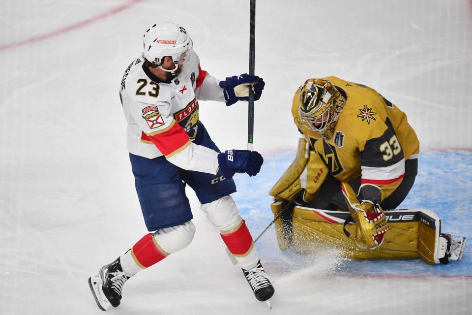 Goaltender Adin Hill and the Vegas Golden Knights will try to clinch the franchise's first Stanley Cup during Game 5.