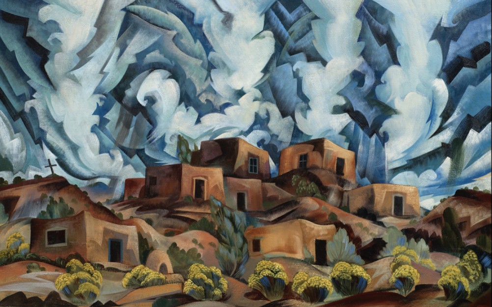 (Tony Abeyta, Citadel. Oil on linen. 40 x 60in.. The Lunder Collection, 2021.246, Photo/Colby Art Museum)