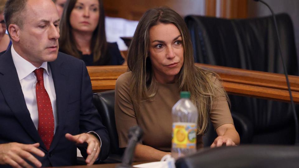 PHOTO: Karen Read, right, sits with her attorney David Yannetti during her appearance for a hearing at Norfolk Superior Court, July 22, 2024, in Dedham, Mass.  (Jessica Rinaldi/AP)