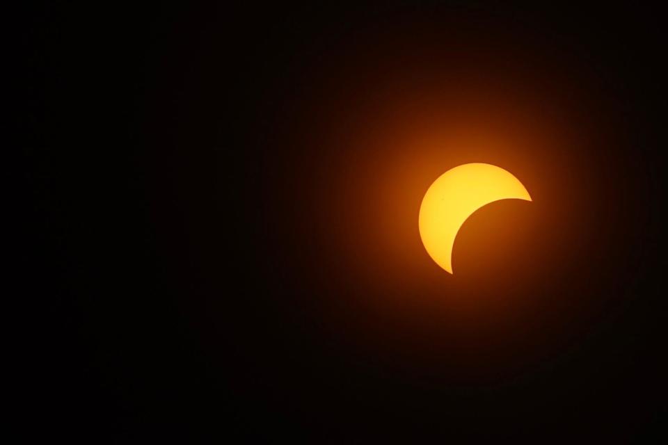 A view of the partial solar eclipse in Springdale, Ohio, on April 8, 2024.