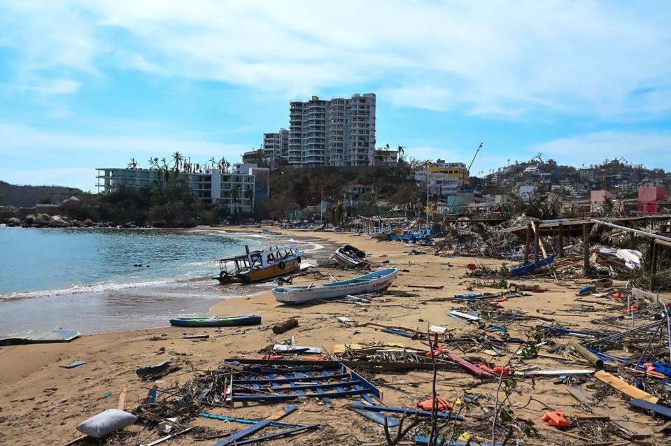 View of damages in the beach area following the passage of Hurricane Otis (AFP via Getty Images)