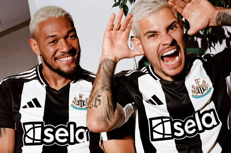 Joelinton and Bruno Guimaraes model the new NUFC shirt -Credit:Newcastle United