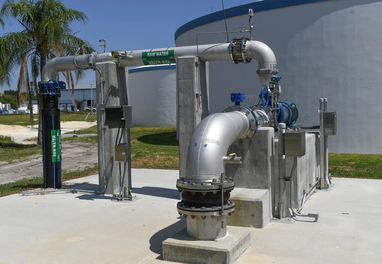 Within the city of Stuart water treatment plant at 1002 S.E. Palm Beach Road, the well for the city’s new reverse osmosis system is seen next to water storage tanks Friday, May 10, 2024. The well is drilled into the Floridan aquafer 1,680 feet below the plant property.