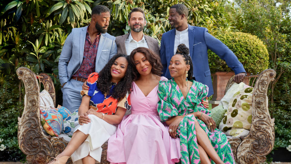 Jermaine Love, Luca Seta, Lance Gross, Joyful Drake, Karen Pittman and Erica Ash in Hallmark's "Unthinkably Good Things"