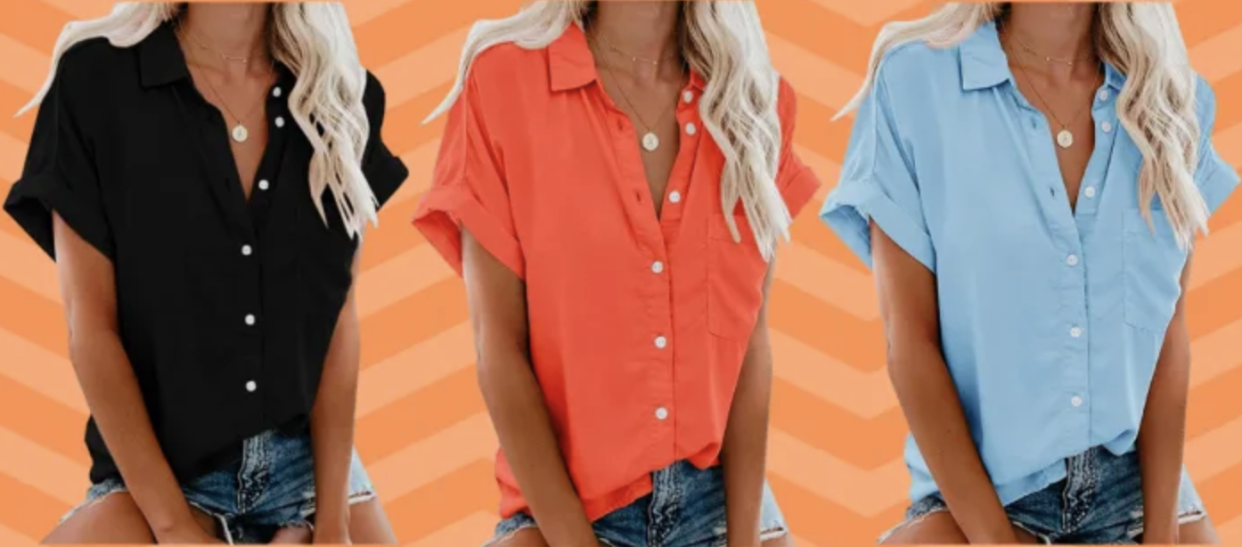 black button down, orange button down, and blue button down 