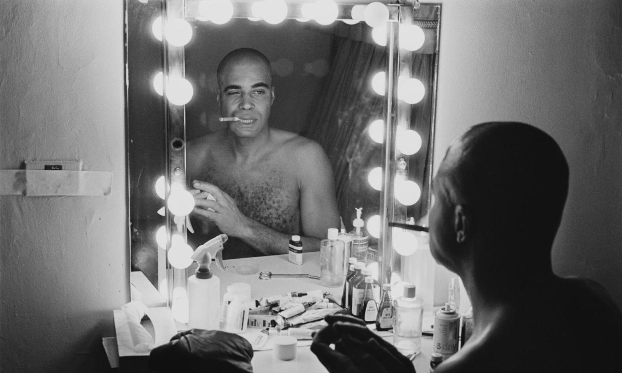 <span>James Earl Jones in his dressing room before going on stage in The Great White Hope on Broadway in 1968.</span><span>Photograph: Harry Benson/Getty Images</span>