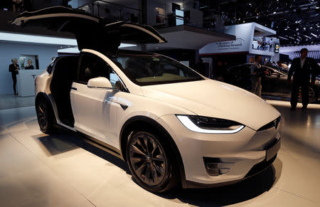 The Tesla Model X is seen on the second press day of the Paris auto show, in Paris, France, October 3, 2018. REUTERS/Regis Duvignau