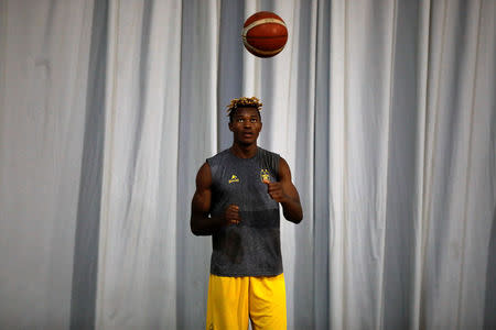 Congolese basketball player Christ Wamba trains before a friendly game between Aris Thessaloniki BC and Istanbul BB at the Alexandreio Melathron Nick Galis Hall in Thessaloniki, Greece, September 12, 2018. REUTERS/Alkis Konstantinidis