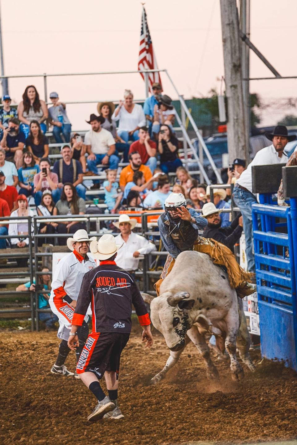 The Maury County Fair and Rodeo stirs up dust with a bucking bull on Thursday, Aug. 31, 2023.