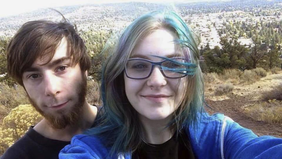 CORRECTS NAME TO BALCOM INSTEAD OF BALCON - Jessi Balcom, right, takes a selfie with Nick Paredes on Sept. 1, 2016, on Pilot Butte in Bend, Ore. Balcom is one of 790 teenagers between the ages of 13 and 17 who participated in a first-of-its-kind Associated Press-NORC Center for Public Affairs poll on teens' social media use, political views and political outlook. (Jessi Balcom via AP)